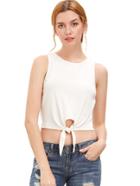 Romwe Beige Tie Front Tank Top