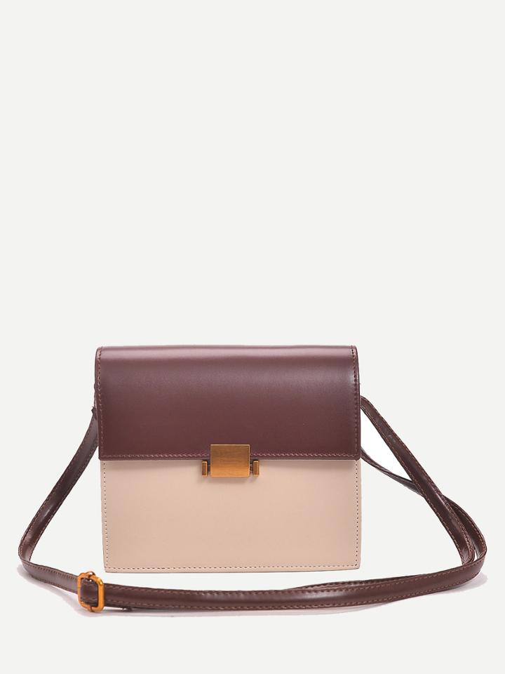 Romwe Flap Lock Two Tone Shoulder Bag