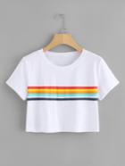Romwe Colorful Striped Crop Tee