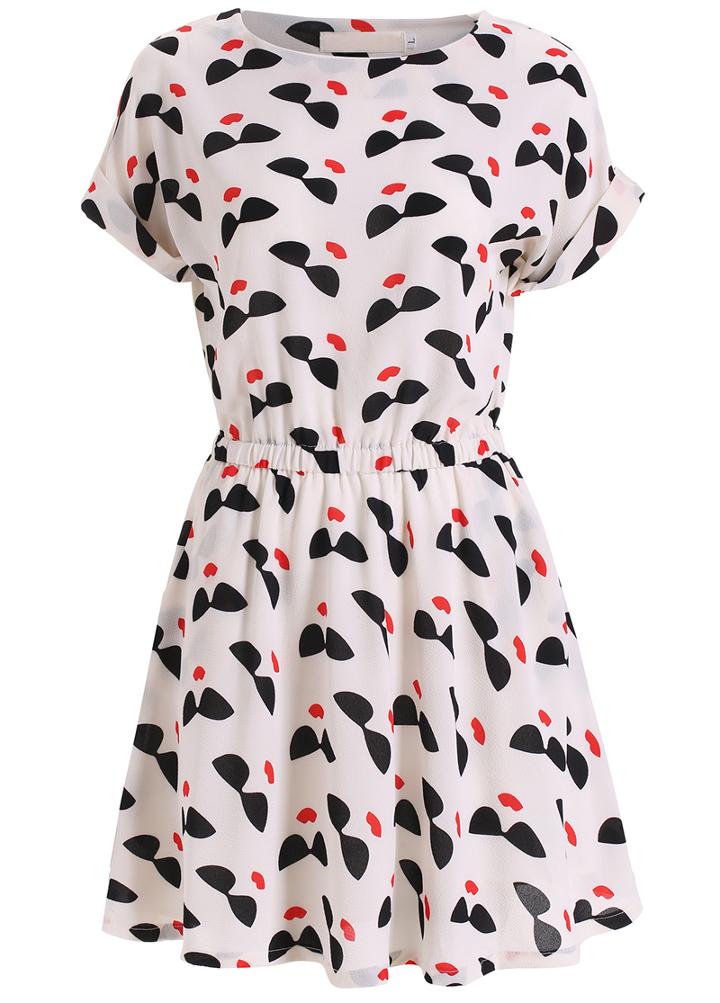 Romwe Glasses And Lips Print Flare Dress