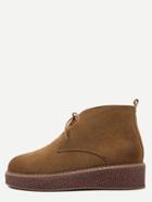 Romwe Camel Nubuck Leather Distressed Flatform Oxford Boots