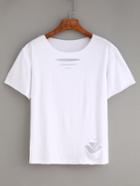 Romwe Ripped Plain White T-shirt