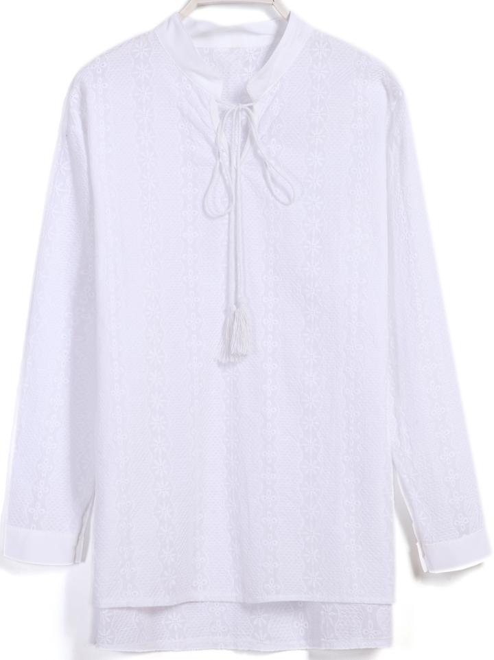 Romwe Daisy Embroidered Dip Hem Blouse