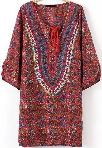 Romwe Baroque Print Shirt Red Dress