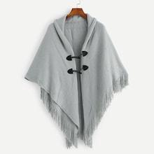 Romwe Fringe Hem Cloak Sweater