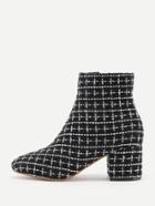 Romwe Gingham Design Block Heeled Ankle Boots