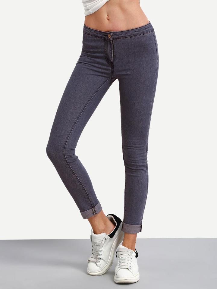 Romwe Low Rise Roll Hem Skinny Jeans