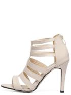 Romwe Caged Back Zip Heeled Sandals - Apricot