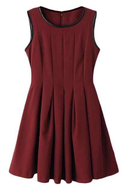 Romwe Pleated Red Sleeveless Dress