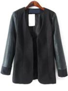 Romwe Contrast Sleeve Woolen Black Coat