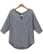 Romwe V Neck Stars Print Grey Top
