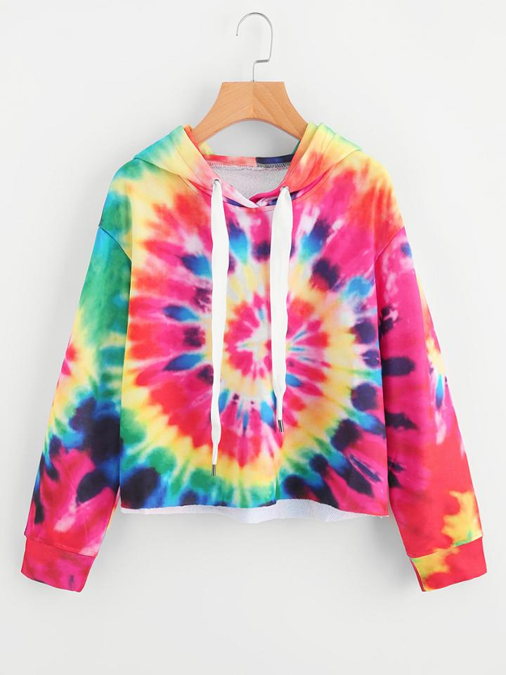 Romwe Raw Hem Spiral Tie Dye Hoodie