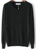 Romwe Round Neck Embellished Black Sweater