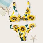 Romwe Sunflower Print Knot Front Bikini Set
