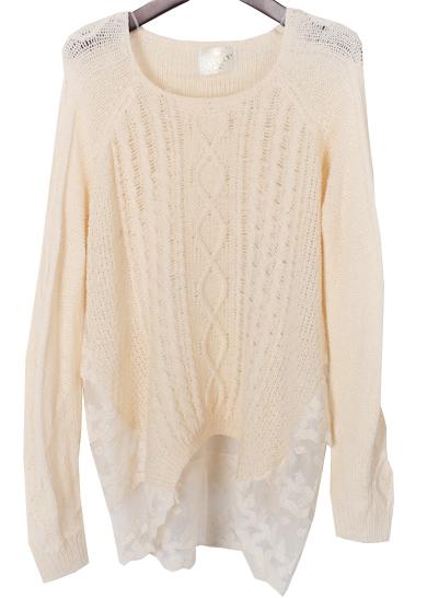 Romwe Hollow Lace Knit Loose Apricot Sweater
