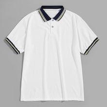 Romwe Guys Contrast Striped Trim Polo Shirt