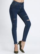 Romwe Cut-out Skinny Denim Pant