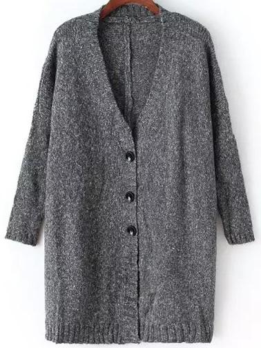 Romwe Dip Hem Slit Side Buttons Grey Cardigan