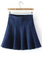 Romwe Denim Flare Navy Skirt