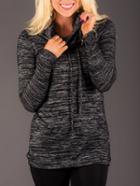 Romwe Black Draped Neck Pocket Sweatshirt