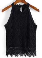 Romwe Stand Collar Lace Black Tank Top