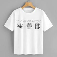 Romwe Letter And Shoes Print Tee