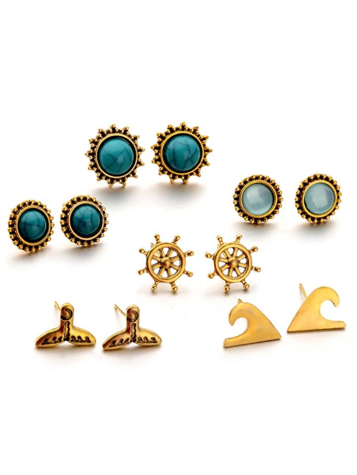 Romwe Tree Buds & Round Design Stud Earring Set