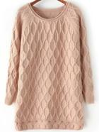 Romwe Dip Hem Diamond Apricot Sweater