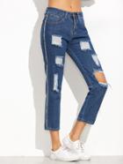 Romwe Blue Ripped Knees Jeans