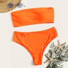 Romwe Neon Orange Bandeau With High Waist Bikini Set