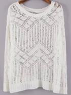 Romwe Open-knit Crochet White Sweater