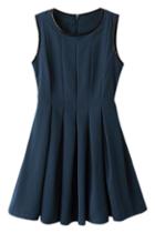 Romwe Pleated Blue Sleeveless Dress