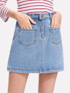Romwe Dual Pocket Front Denim Skirt