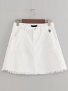 Romwe White Raw Hem A Line Denim Skirt