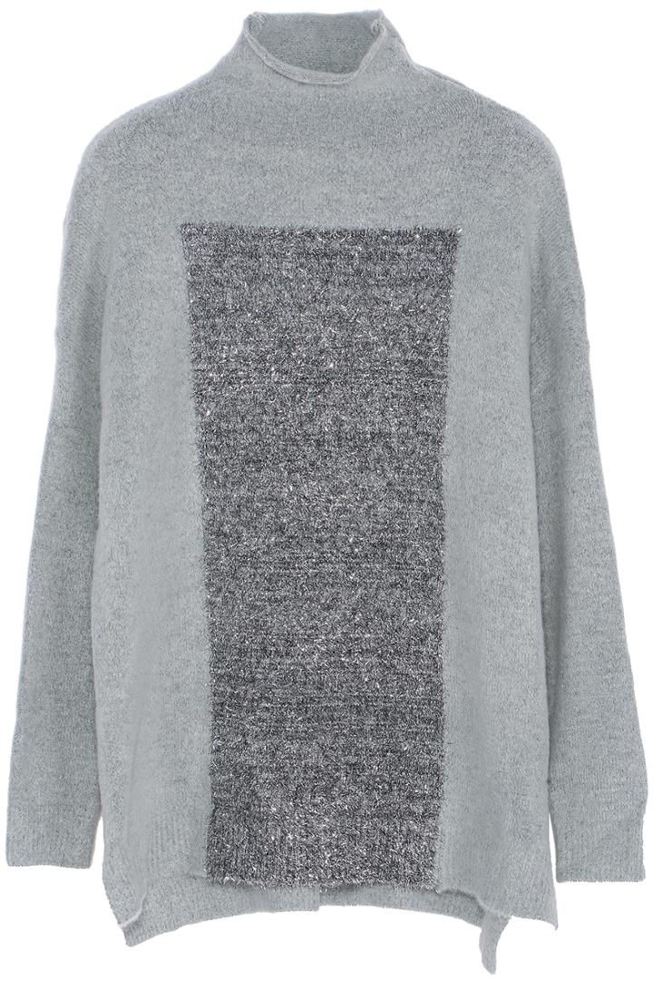 Romwe Roll Neck Metallic Panel Grey Jumper