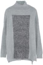 Romwe Roll Neck Metallic Panel Grey Jumper