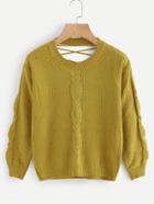 Romwe Cut Out Lace Up Back Cable Knit Sweater