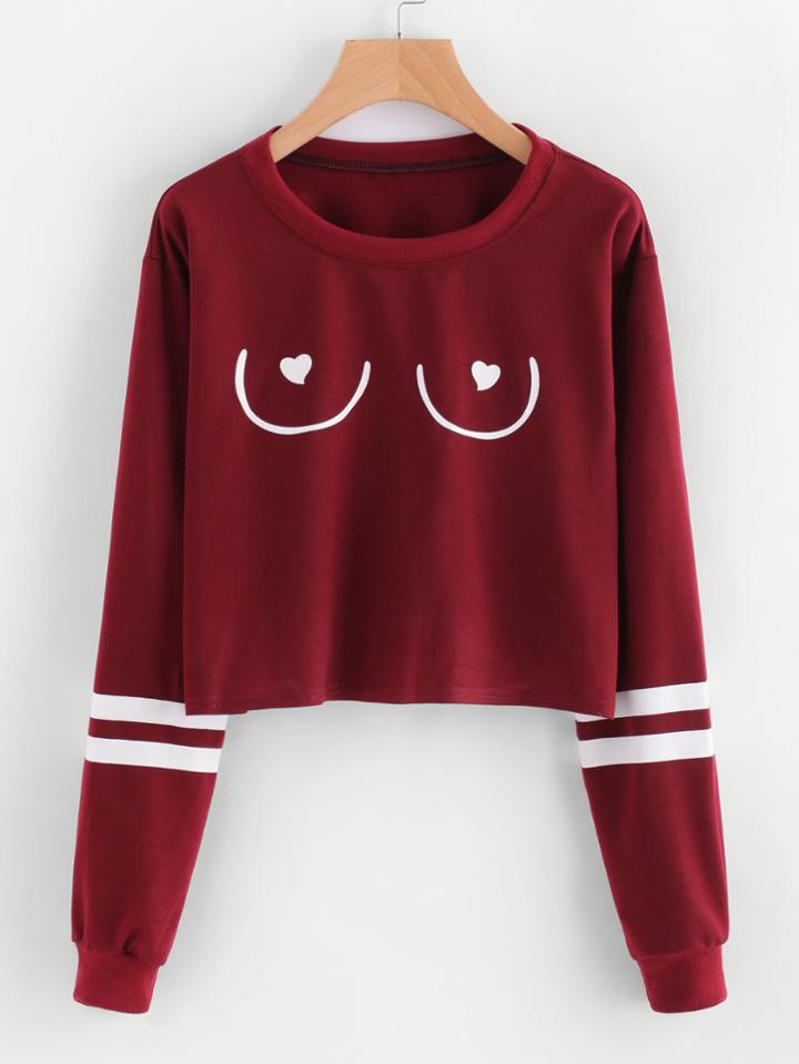 Romwe Varsity Striped Crop Pullover