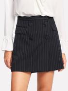 Romwe Double Breasted Striped Skirt