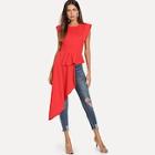 Romwe Asymmetrical Hem Keyhole Back Blouse