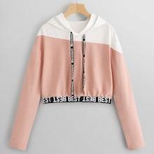 Romwe Letter Tape Color-block Hoodie