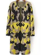 Romwe Long Sleeve Camouflage Yellow Coat