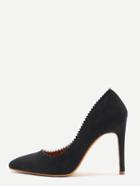 Romwe Black Suede Serrated Edge Point Toe Heeled Pumps