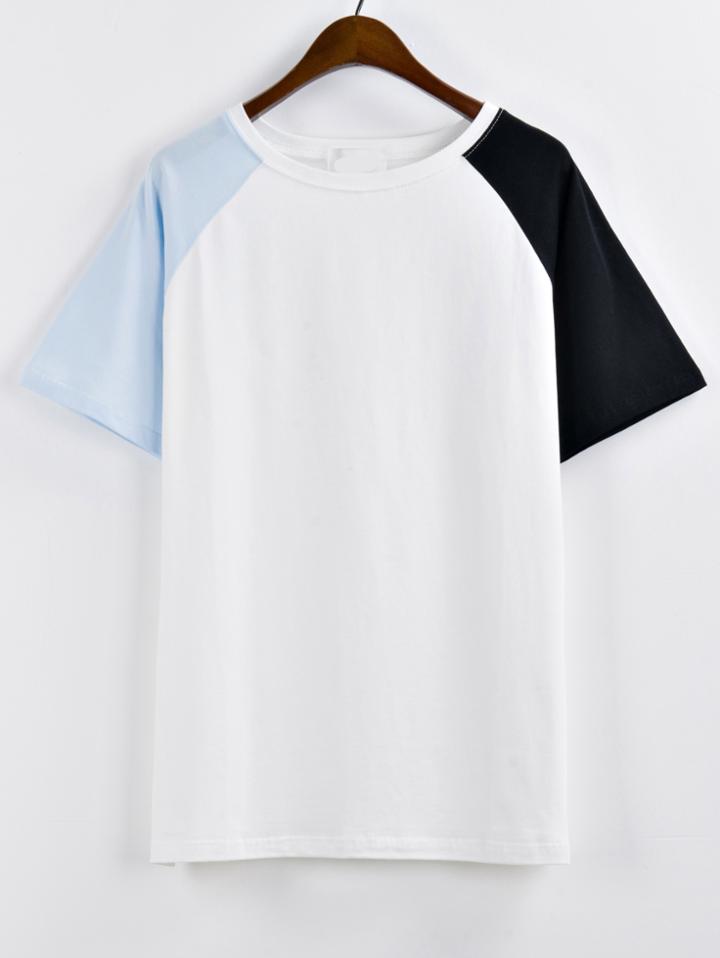 Romwe Raglan Sleeve Color-block T-shirt