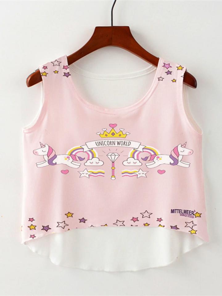 Romwe Unicorn Print Dip Hem Top