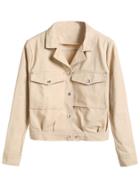 Romwe Apricot Dual Pocket Front Crop Jacket