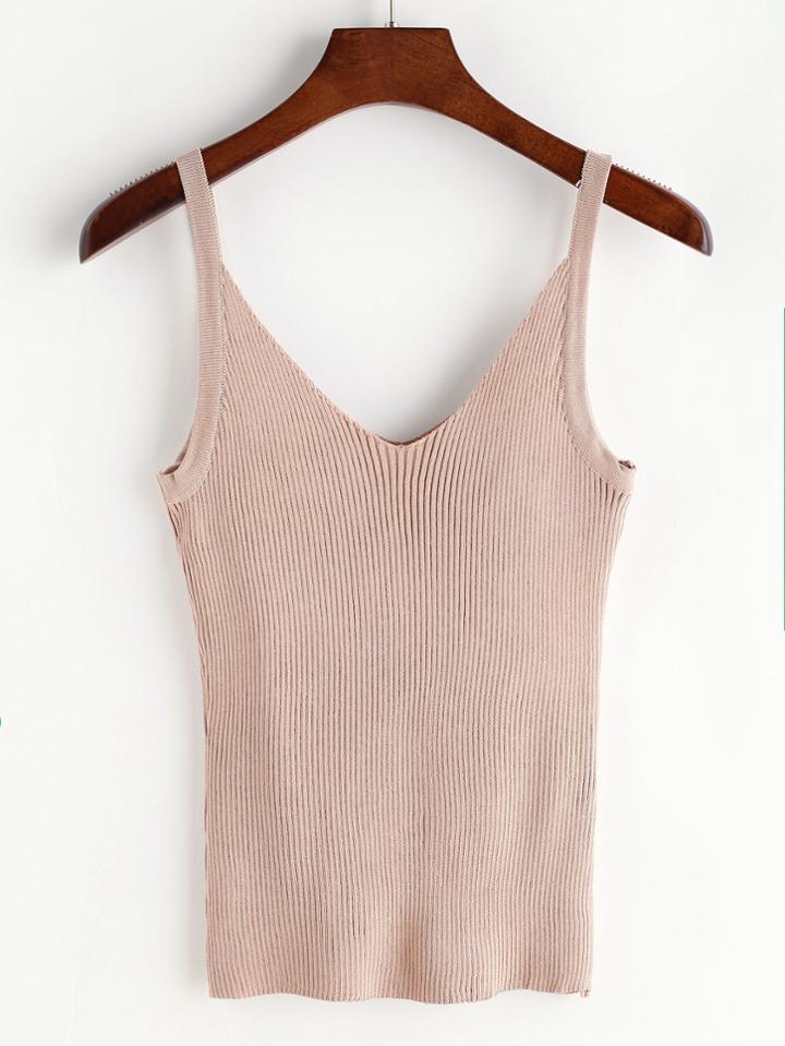 Romwe V Neck Ribbed Knit Cami Top