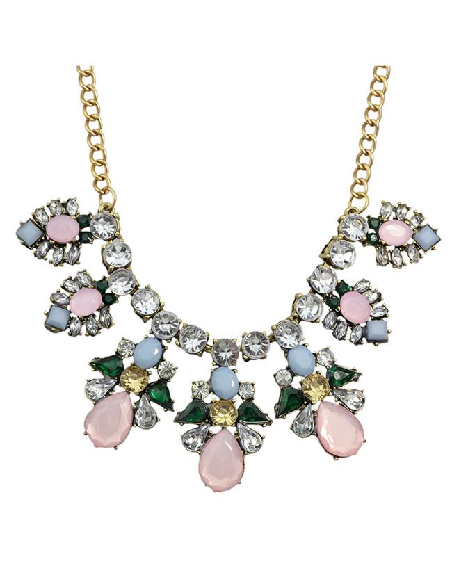 Romwe Pink Rhinestone Statement Necklace