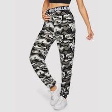 Romwe Letter Print Waist Camo Pants