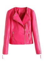 Romwe Zippered Sheer Pink Pu Jacket